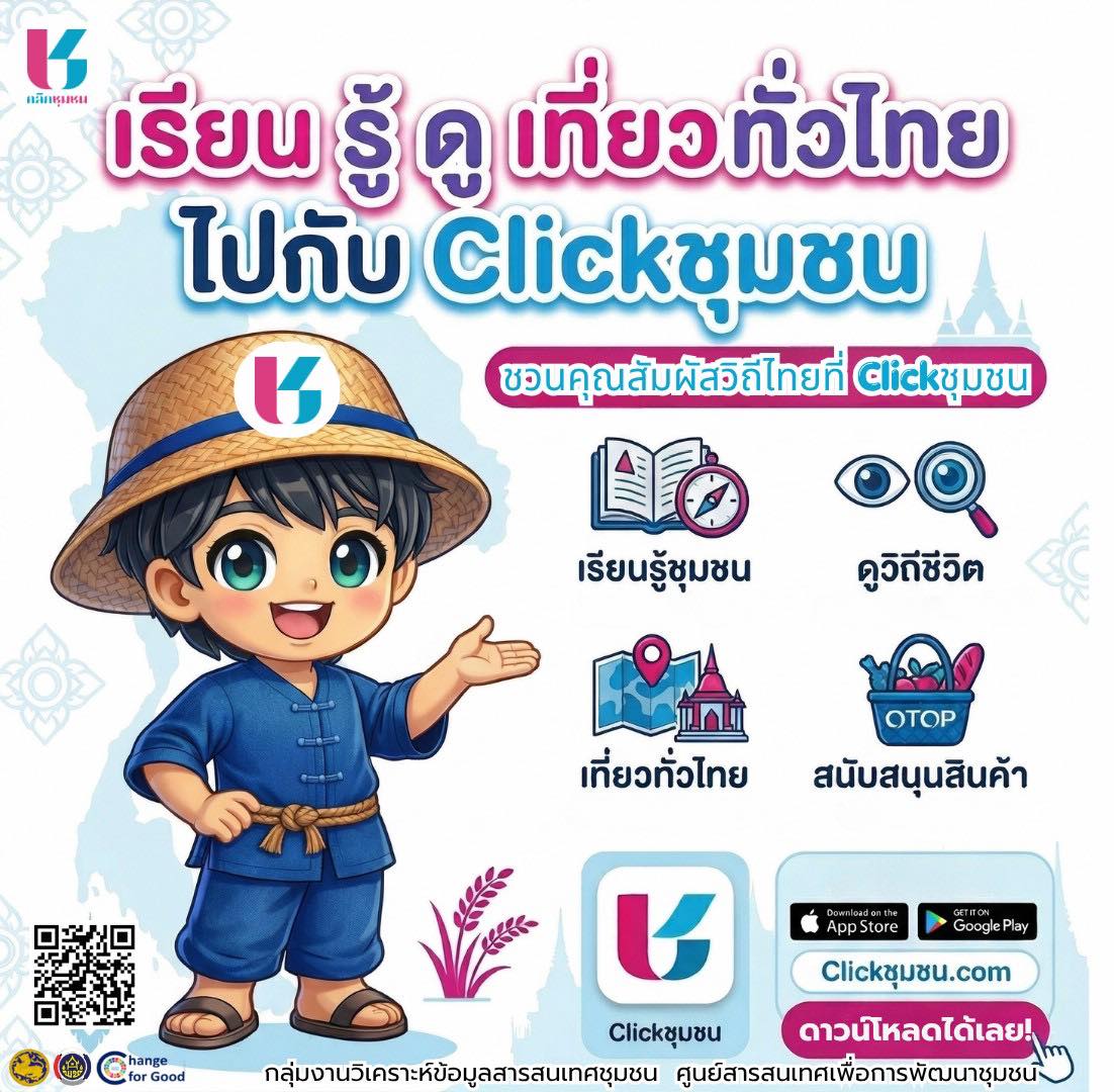ไปเที่ยวไหนดี? ซื้ออะไรเด็ด? ค้นหาคำตอบได้ที่แอป Clickชุมชน แหล่งรวมข้อมูลชุมชนท่องเที่ยวและสินค้าดีเด่นทั่วประเทศไทย